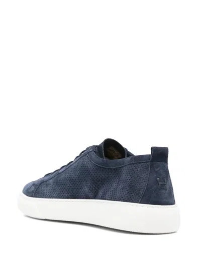 Henderson Perforated Suede Low-top Sneakers With Contrasting Rubber Sole In Blue