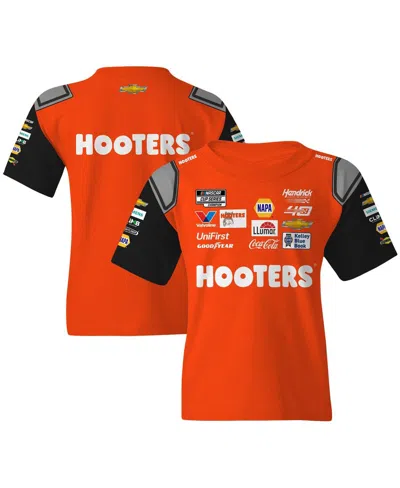 Hendrick Motorsports Team Collection Big Boys And Girls Orange/black Chase Elliott Hooters Uniform T-shirt In Orange,black