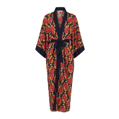 Henelle Black / Red Night Bloom Duster Robe Co-ord Set In Black/red