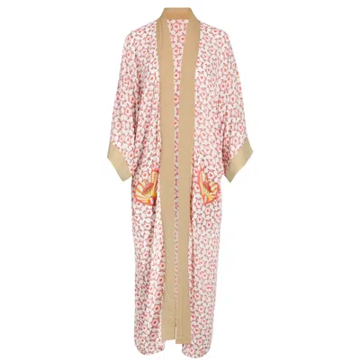 Henelle Women's Gold / White / Red Venice Beach Vintage Kimono In Pink