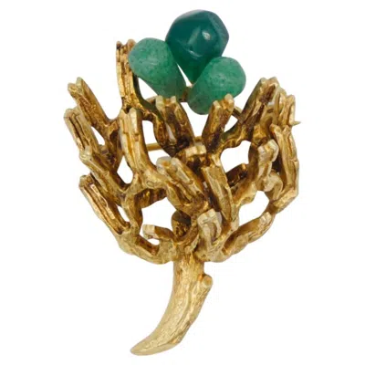 Pre-owned Henkel And Grosse For Christian Dior Christian Dior Grosse 1966 Vintage Rare Gold Emerald Green Stone Openwork Brooch