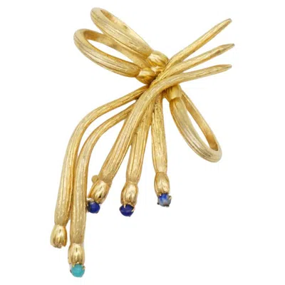 Pre-owned Henkel And Grosse For Christian Dior Christian Dior Vintage 1962 Grosse Rare Bow Ribbon Navy Blue Turquoise Brooch