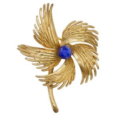 Pre-owned Henkel And Grosse For Christian Dior Christian Dior Vintage Rare 1967 Grosse Lapis Blue Wings Feather Windmill Brooch
