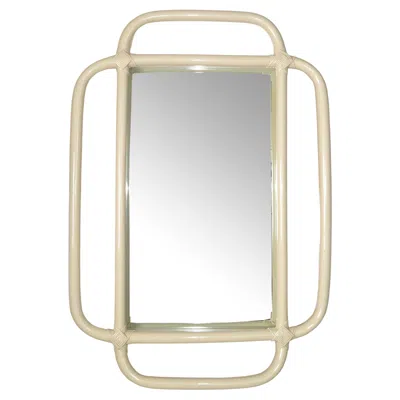 Pre-owned Henredon 1960s Bohemian Bent Bamboo Rattan Beige Rectangle Wall Mirror Hollywood Regency In Brown
