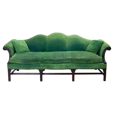 Pre-owned Henredon 1970's  Aged Forest Green Pigskin Leather Chippendale Sofa