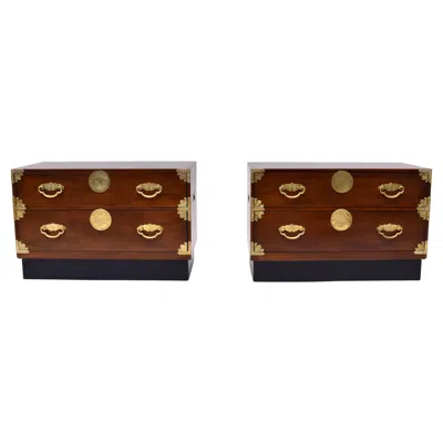 Pre-owned Henredon 1970s  Chinoiserie Tansu Commodes In Mahogany & Brass In Brown