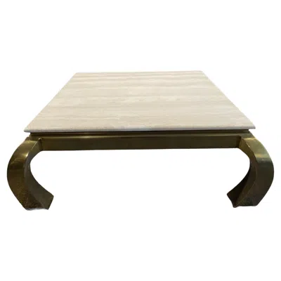 Pre-owned Henredon 1970s In The Manner Of Hendredon Brass And Travertine Coffee Table In Sand