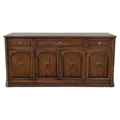 Pre-owned Henredon 1970s Traditional Walnut Sideboard Credenza With Brass Pulls In Brown