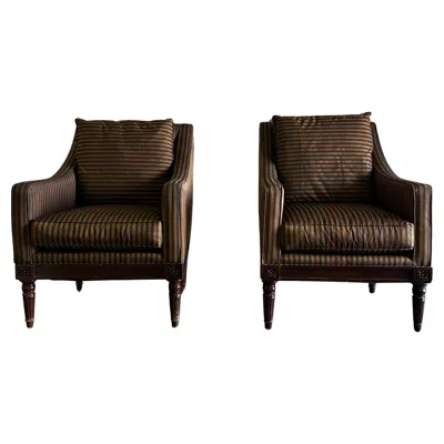 Pre-owned Henredon 1990s Henderson Stripes Down Neoclassical Style Club Chairs, Set Of 2 In Brown