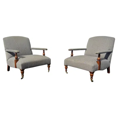 Pre-owned Henredon 1990s  Ralph Lauren Herringbone Library Chairs, Set Of 2 In Brown