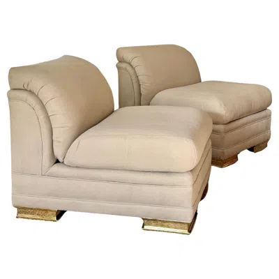 Pre-owned Henredon A Striking Pair Of  Slipper Chairs, Recently Reupholstered. Circa 1980s In Sand