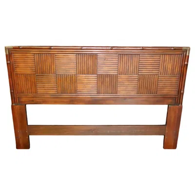 Pre-owned Henredon Asian Tansu Style Queen Size Faux Bamboo Headboard In Brown