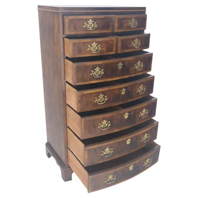 Pre-owned Henredon Banded Mahogany 9 Drawers Chippendale Style High Chest Dresser Mint! In Brown