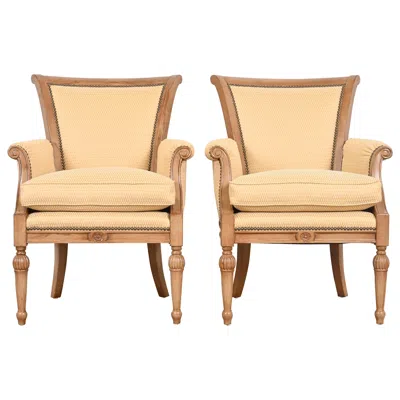Pre-owned Henredon Barbara Barry For  French Regency Louis Xvi Bergere Chairs, Pair In Brown
