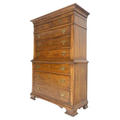 Pre-owned Henredon Bracket Feet Chippendale Style Solid Chestnut Brass Pulls Chest On Chest Dresser In Brown