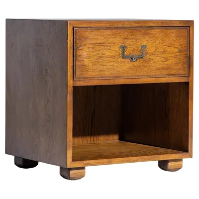 Pre-owned Henredon Campaign Mid Century Oak And Brass Nightstand In Brown