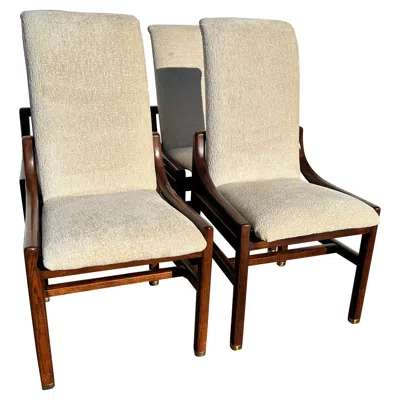 Pre-owned Henredon Campaign Style Mcm Dining Chairs-set Of 4 Reupholstered In Brown