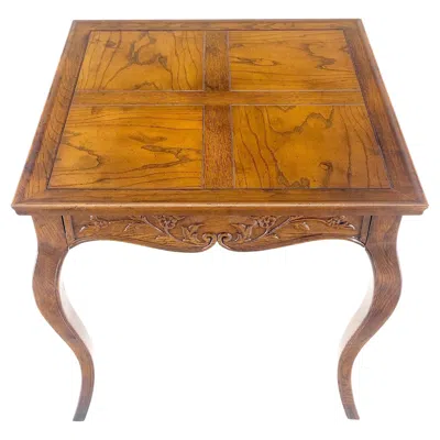 Pre-owned Henredon Carved Drawer Front Burl Wood Parquetry Top Cabriole Leg Side End Table In Brown