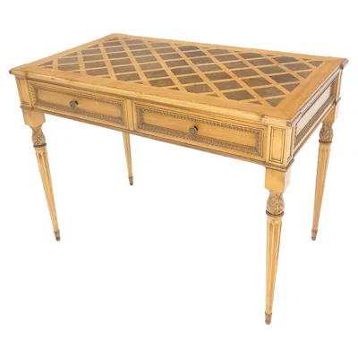 Pre-owned Henredon Carved Walnut Fine Marquetry Top Two Drawers Low Profile Desk Writing Table Mint In Brown