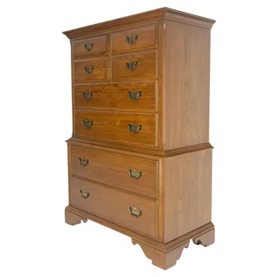 Pre-owned Henredon Chestnut Chest On Chest High Boy 8 Drawers Chippendale Style Dresser Mint! In Brown