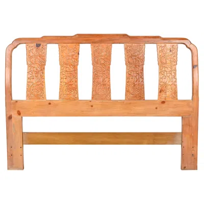 Pre-owned Henredon Chinoiserie Pine Queen Size Headboard With Dragon Motifs, Circa 1970s In Brown