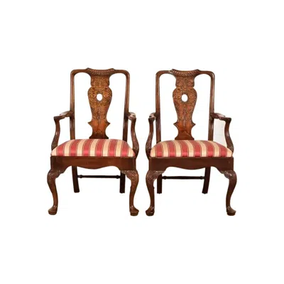 Pre-owned Henredon Chippendale Carved Mahogany Armchairs, Pair In Brown