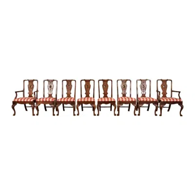 Pre-owned Henredon Chippendale Carved Mahogany Dining Chairs, Set Of Eight In Brown