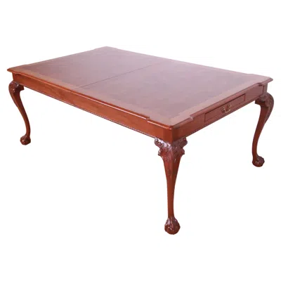Pre-owned Henredon Chippendale Mahogany And Burl Wood Extension Dining Table, Refinished In Brown