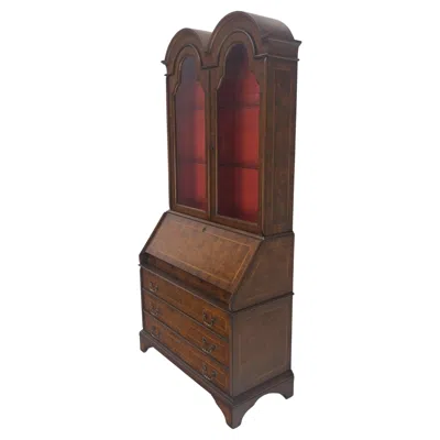 Pre-owned Henredon Double Bonnet Dome Top Burl Wood 3 Drawer Drop Front Secretary Desk 1900s Clean! In Brown