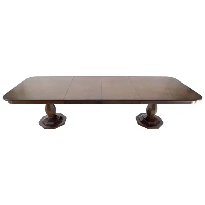Pre-owned Henredon Double Pedestal Legs 76" Long Burl Wood Dining Table 2x22 Leafs Mint In Brown