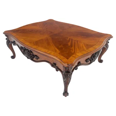 Pre-owned Henredon Fine Large 44x54" Square Carved Flame Mahogany Coffee Table Mint In Red