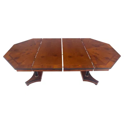Pre-owned Henredon Flame Mahogany Octagon Shape Two 18" Leaves Single Base Dining Table Mint! In Red
