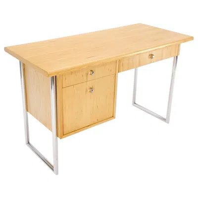 Pre-owned Henredon Founders Light Blonde Pecan Single Pedestal Desk Tubular Chrome Legs Mint! In Brown