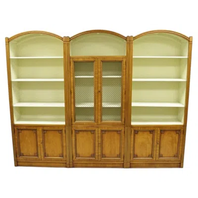 Pre-owned Henredon French Country Provincial Walnut Fruitwood 3 Pc Wall Unit Bookcase In Brown