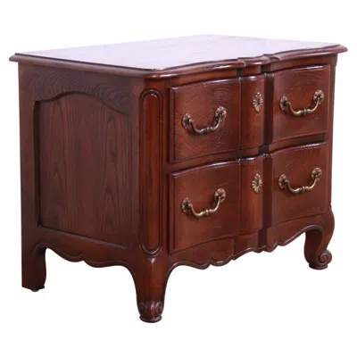 Pre-owned Henredon French Provincial Louis Xv Carved Oak Bedside Chest In Brown