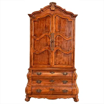 Pre-owned Henredon French Provincial Louis Xv Carved Walnut Bombe Form Lighted Bar Cabinet In Brown