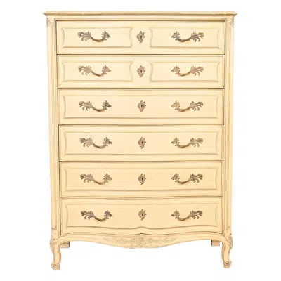 Pre-owned Henredon French Provincial Louis Xv Cream Lacquered Highboy Dresser, Circa 1960s In White