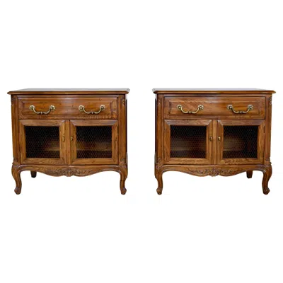 Pre-owned Henredon French Provincial Nightstands, Carved Oak & Brass, 1980s, Usa In Brown