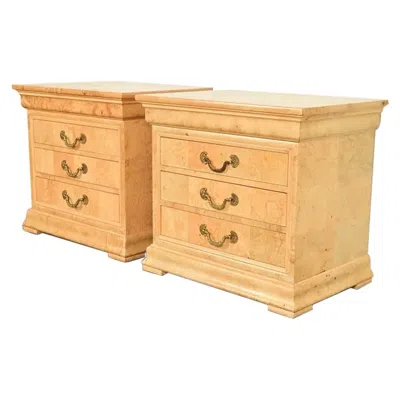 Pre-owned Henredon French Regency Charles X Burl Wood Bedside Chests, Pair In Brown