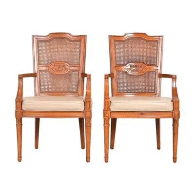 Pre-owned Henredon French Regency Louis Xvi Armchairs Or Dining Captain Chairs, Pair In Brown