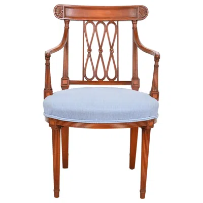Pre-owned Henredon French Regency Louis Xvi Carved Cherry Wood Armchair Or Club Chair In Brown
