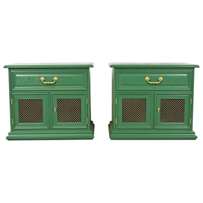Pre-owned Henredon French Regency Louis Xvi Green Lacquered Nightstands, Newly Refinished