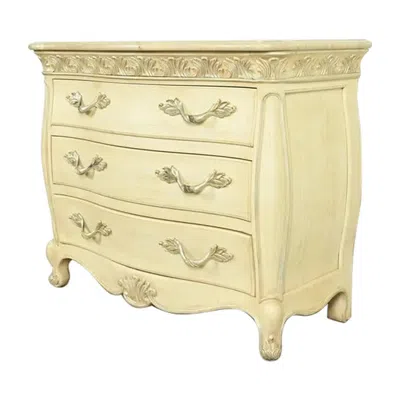 Pre-owned Henredon French Rococo Louis Xv Carved Oak And Silver Gilt Marble Top Commode In Sand