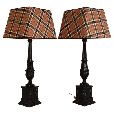 Pre-owned Henredon French Table Lamps Black Tartan Lampshades Country Style Baroque Lamps A Pair