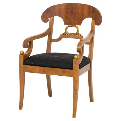 Pre-owned Henredon Furniture Neoclassical Style Burl Maple Armchair In Brown