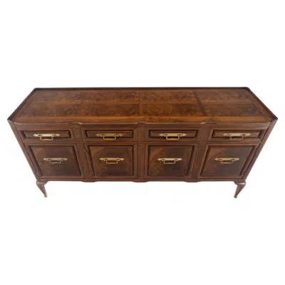 Pre-owned Henredon Gallery Top Solid Walnut Raised Panel Dovetail Drawers 66" Dresser Credenza Mint In Brown