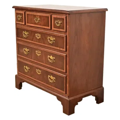 Pre-owned Henredon Georgian Banded Mahogany Chest Of Drawers, Newly Refinished In Brown