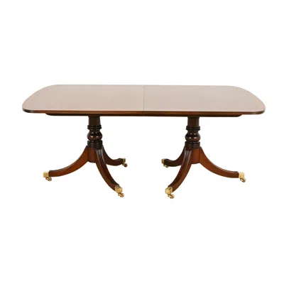 Pre-owned Henredon Georgian Banded Mahogany Double Pedestal Dining Table, Newly Refinished In Brown