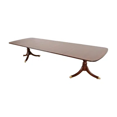 Pre-owned Henredon Georgian Banded Mahogany Pedestal Extension Dining Table, Refinished In Brown