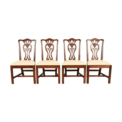 Pre-owned Henredon Georgian Carved Mahogany Dining Chairs, Set Of Four In Brown